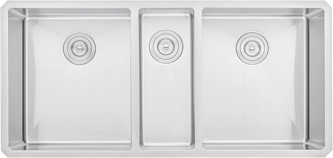 42 in. x 20 in. x 10 in. 16-Gauge Stainless Steel Undermount Triple Bowl Kitchen Sink with Collapsible Colander Set and Strainer