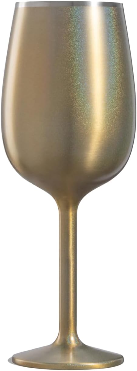NEWPORT Stemware Collection Premium Vacuum Insulated Stainless Steel Wine Glass, Lightweight Wine Glass, Unbreakable & Drinks Stay Cold, Non-Slip Silicon Base, Cocktail Glasses, 12oz, Shimmer Gold