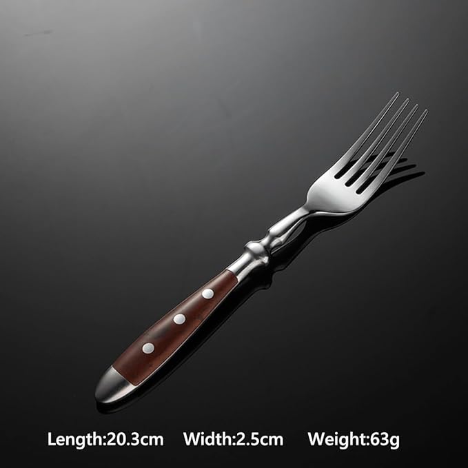 IKXO 16 Pieces Brown Gum Wood Handle Silverware Set for 4, Exquisite Ergonomic Flatware Set Food-Grade Stainless Steel Cutlery Set, Tableware Eating Utensils, Mirror Finished, Dishwasher Safe