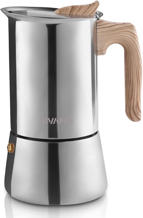 Sivaphe Stainless Steel Stovetop Espresso Coffee Maker, 6cups Espresso pot, 300ml Moka Campaing Coffee Pot, Induction Italian Mocha Pot with Step-by-step Instructions(1 Cup=50ml)