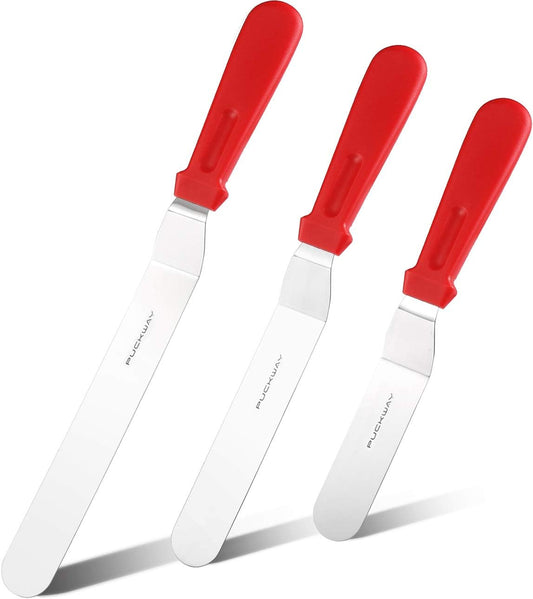 Offset Spatula set of 3 Red 6 8 & 10 Inch Cake Frosting Angled Icing Spatula for Decorating