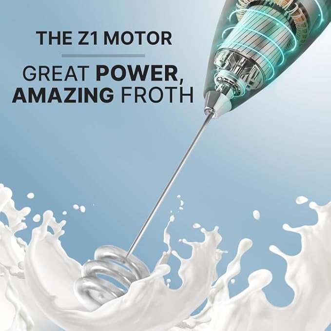 Zulay Kitchen Milk Frother with Patented Tornado Triple Whisk – Handheld Foam Maker for Coffee, Lattes, Matcha & Hot Chocolate – Rich, Creamy Froth in Seconds