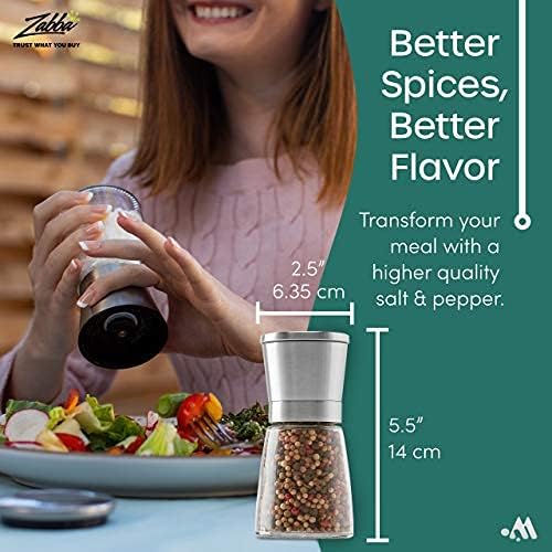 Salt and Pepper Shakers Set Adjustable Coarseness Pepper Grinder Mill for Sea Salt Spice Stainless Steel Glass 2 Pack