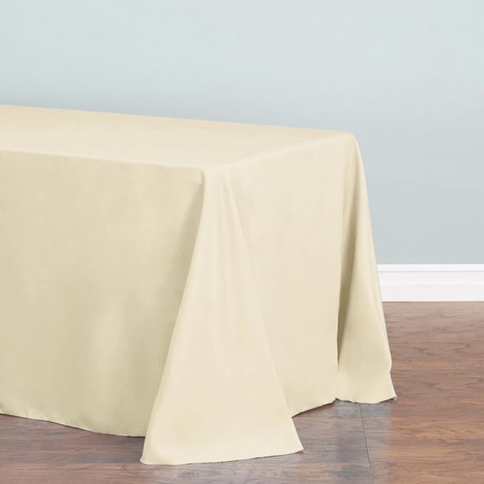 LTC LINENS Bulk 10-Pack Beige Rectangular Tablecloths 90 in x 156 in with Rounded Corners - Ideal for 8 ft Tables with Floor-Length Drop - Polyester Fabric Cloth Table Covers for Wedding, Party