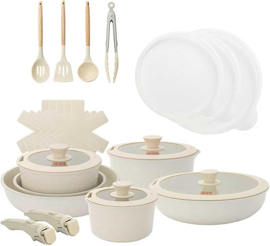 UCClife 24-Piece Nonstick Cookware Set - PFOA/PTFE Free Non-Toxic Pots & Pans, Detachable Handles, Oven & Dishwasher Safe, Scratch Resistant