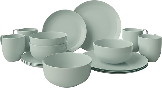 Yoshy 16-Piece Green Bone China Dinnerware with Lightweight Durable Chip Resistant Design Service for 4