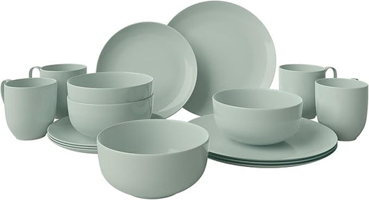 Yoshy 16-Piece Green Bone China Dinnerware with Lightweight Durable Chip Resistant Design Service for 4