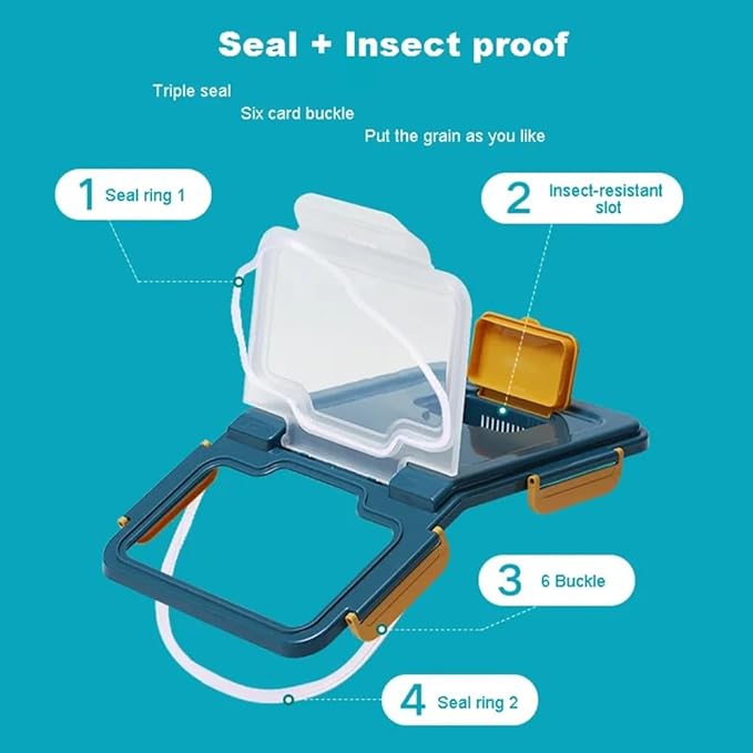 Large Flour Storage Container Bin 25lb, 4Pack Airtight Rice Storage Containers with Wheels Seal Locking Lid, BPA Free with Measuring Cup&Scoop for Flour, Rice, Grain(Blue)