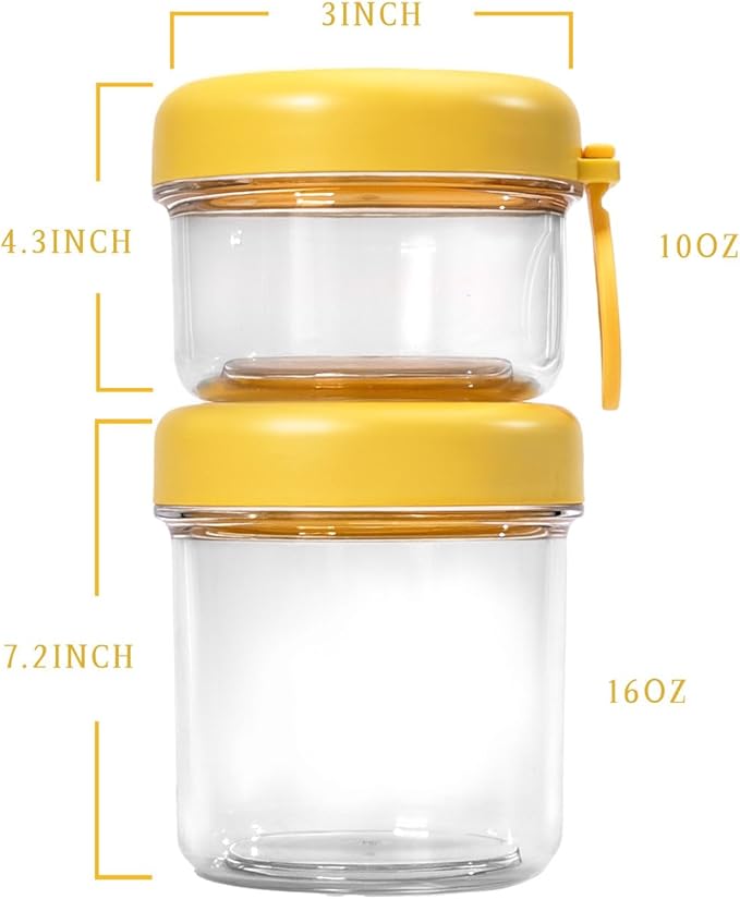 Container Food Overnight Oats Containers with Lids, Folding Spoons 26 oz Plastic Mason Jars Containers with Lids Portable Cereal and Milk Container on The Go (yellow Oatmeal Cup)