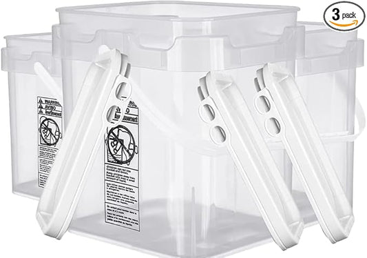 House Naturals Clear Food Grade Made in USA Plastic Bucket with lids, (Pack of 3) (5 Gallon)