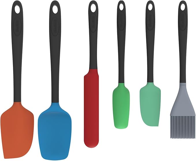Silicone Spatula Set of 6, Food Grade, High Temperature Resistant, Dishwasher Safe, Suitable for Kitchen Baking, Cooking (Multicolored)