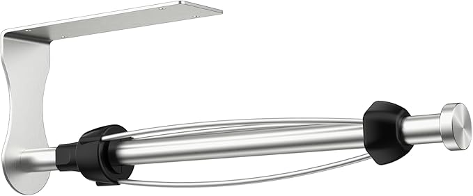 SetSail Paper Towel Holder Under Cabinet Single Hand Operable with Adjustable Damper Easy Tear Paper Towel Holder Wall Mount for Kitchen Bathroom, Adhesive or Screw, Silver