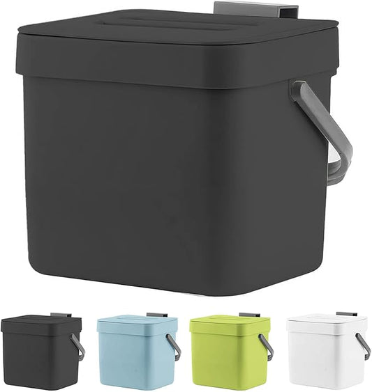 Kitchen Trash Can with Lid, LALASTAR Wall-Mounted Under Sink Small Garbage Can for Kitchen, Bathroom, Compost Bin Countertop, Cabinet Trash Can Hanging, 1.8 Gallon, (Black, 7L)