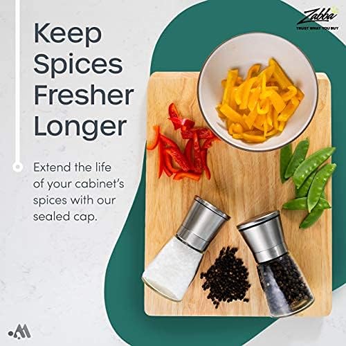 Salt and Pepper Shakers Set Adjustable Coarseness Pepper Grinder Mill for Sea Salt Spice Stainless Steel Glass 2 Pack