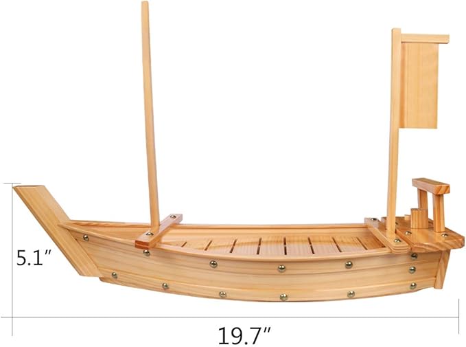 Kichgather 20" Wooden Sushi Serving Tray Boat Plate for Restaurant or Home
