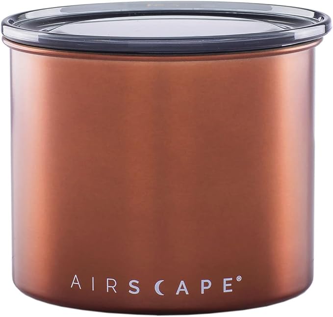 Planetary Design Airscape Stainless Steel Coffee Canister | Food Storage Container | US Patented Airtight Lid | Push Out Excess Air Preserve Food Freshness (Small, Brushed Copper)