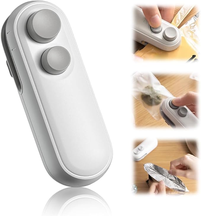 Mini Bag Sealer with Cutter and Magnet, 2026 New Portable Rechargeable Handheld Vacuum Food Sealer Bag Sealing Machine, Chip Bag Sealer for Chips Snacks Plastic Bags Fresh Storage (White)