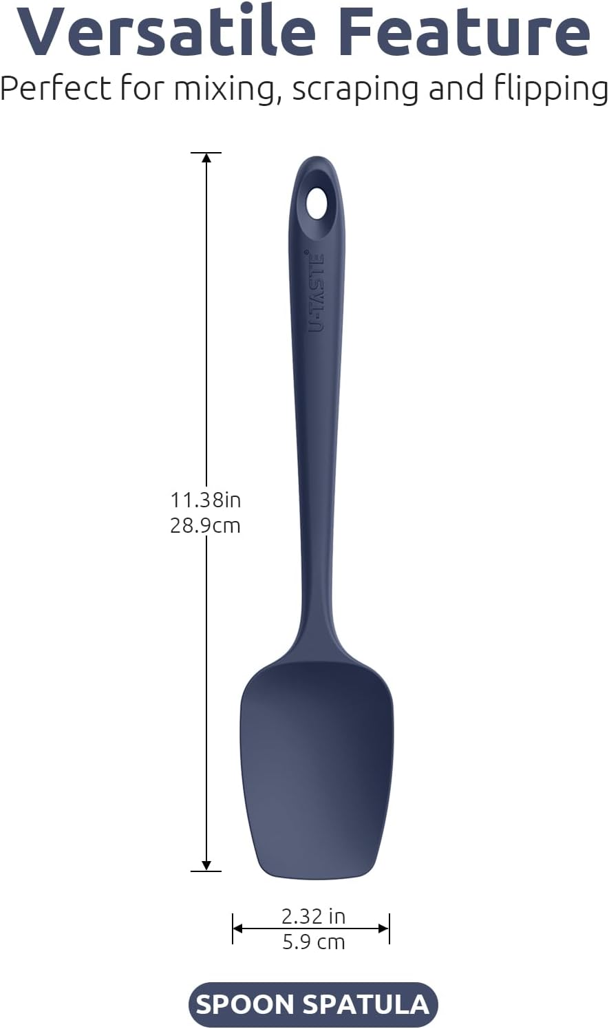 U-Taste Silicone Spoon Spatula Set: 480ºF Heat Resistant Food Grade Flexible Rubber Spoonula, Nonstick Cooking Mixing Scooping Kitchen Baking Scraper Utensils Set of 3 for Pan, Bowl (Midnight Blue)