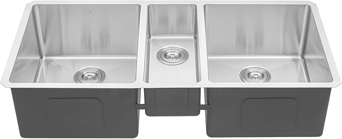 42 in. x 20 in. x 10 in. 16-Gauge Stainless Steel Undermount Triple Bowl Kitchen Sink with Silicon Dishrack and Strainer