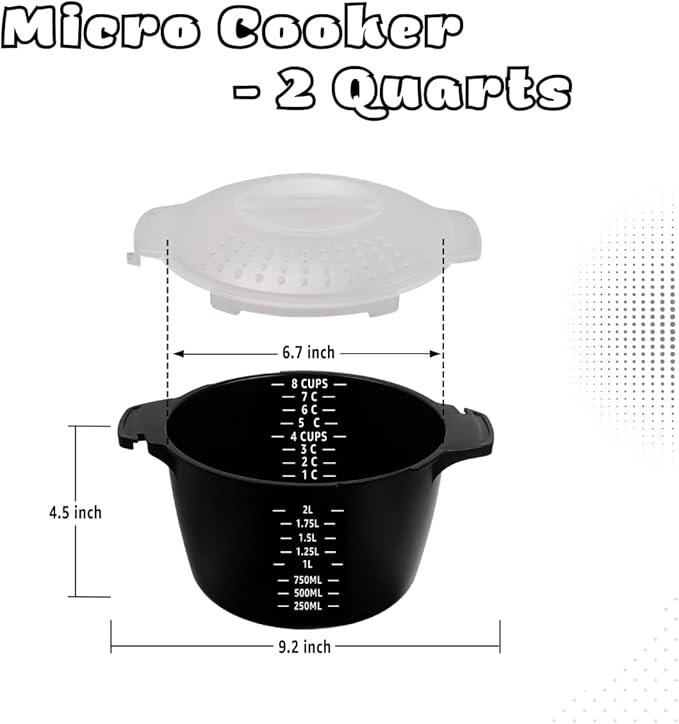 Professional Large Micro Cooker for Microwave 2 Quart | Food Steamer Pot for Vegetable, Melting Butter | BPA Free, Dishwasher Safe Cookware