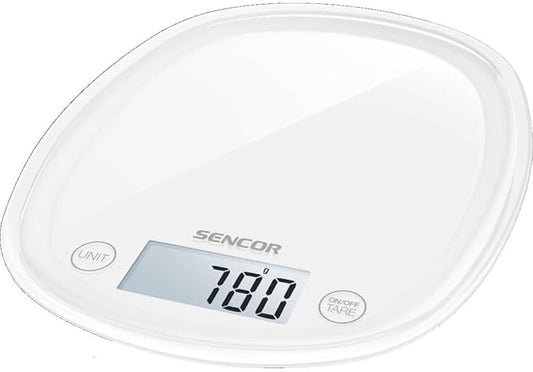 Sencor Digital Kitchen Scale with Large Backlit LCD Display and Touch Control Sensors, Small, Snowdrop White