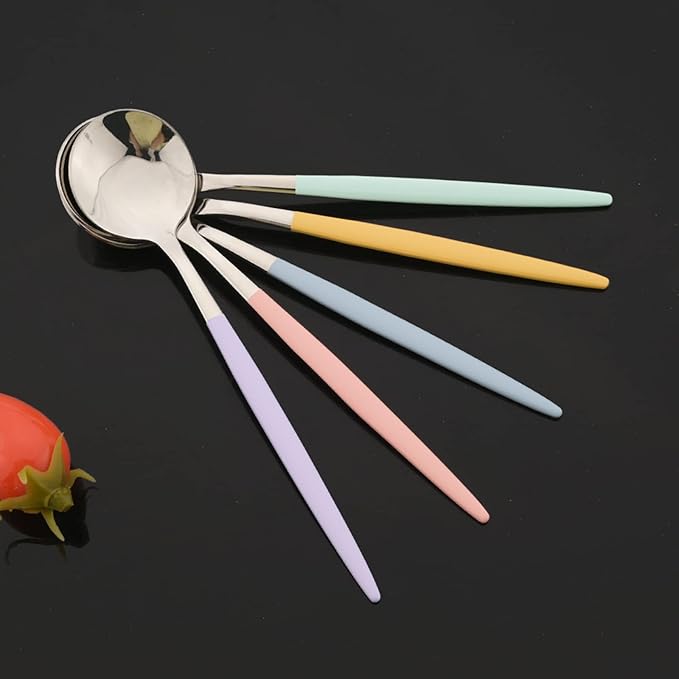 JASHII Flatware Set 24 Piece, Stainless Steel Silverware Set, Macaron Small Fresh Color Cutlery Set, Modern Elegant Tableware Set for Party, Christmas, Dinner (Yellow Silver)