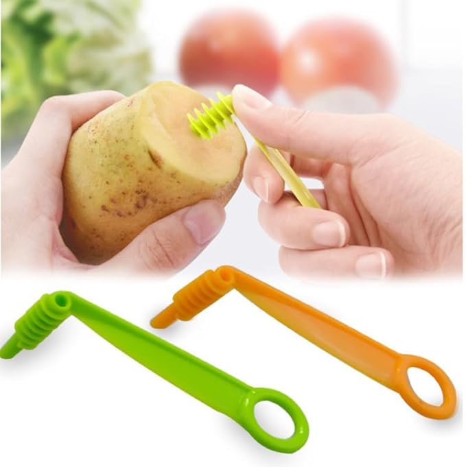 2Pcs Spiral Vegetable Slicer Set, Manual Handheld Kitchen Tool with Screw Peeler, Potato Cucumber Vegetables Spiral Knife ，Kitchen and Dining Tools Graters,Peelers and Slicers（Green）