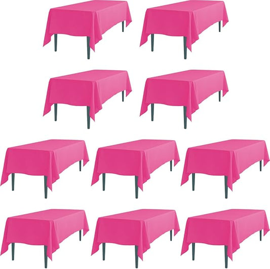 LTC LINENS 10 Pack Fuchsia Rectangular Tablecloths 60 x 126 Inch for 8 Feet Rectangle Banquet Tables with Half-Drop - Stain and Wrinkle Resistant Polyester Fabric Cloth Table Covers for Party, Wedding
