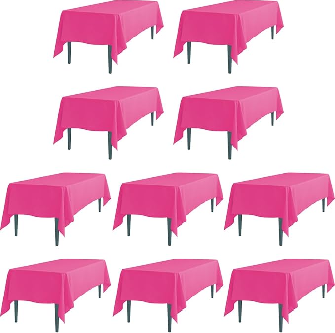 LTC LINENS 10 Pack Fuchsia Rectangular Tablecloths 60 x 102 Inch for 6 Feet Rectangle Banquet Tables with Half-Drop Stain and Wrinkle Resistant Polyester Fabric Cloth Table Covers for Party, Wedding