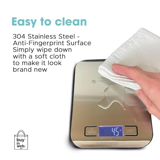 BUY IN WEB USA Food Scale, Stainless Steel Digital Kitchen Scale for Grams and Ounces, for Dieting, Baking, Cooking, LCD Display, Tare Function, 11 lb Capacity