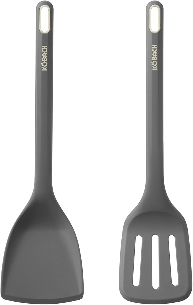 2 Pack Silicone Spatula, Heat Resistant 600°F Silicone Spatulas Set,Turner & Slotted Spatula for Non Stick Frying Pan, Food Grade Kitchen Utensils set for Flipping, Stir-Fry, Cooking & Baking
