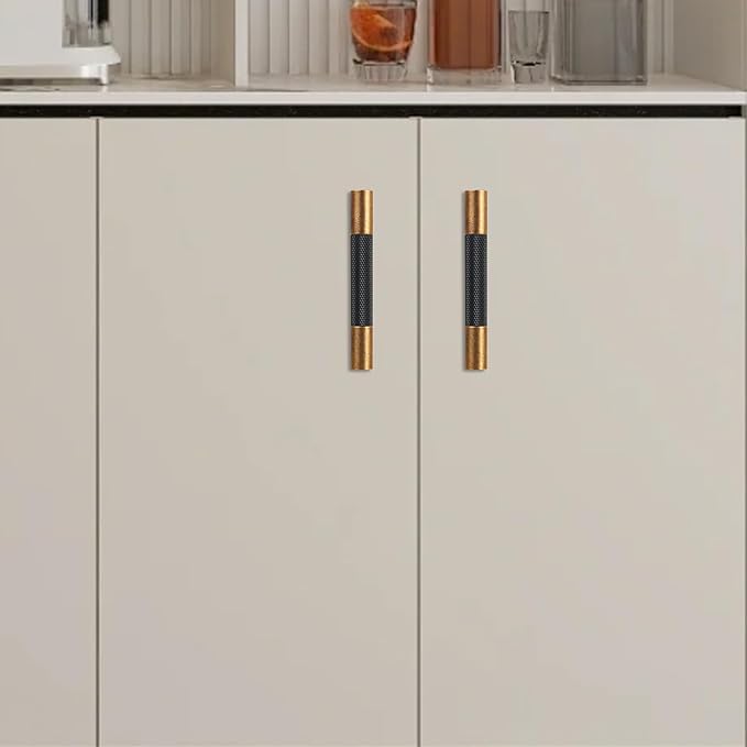 10 Pack 3 inch(76mm) Black and Antique Brass Kitchen Cabinet Handles Knurled Cabinet Pulls Black Drawer Pulls