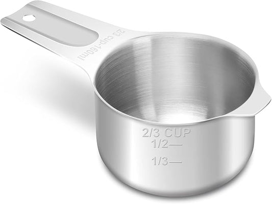 2/3 Cup (160 ml | 5.3 oz | 160 cc) Stainless Steel Measuring Cup, Metal Measuring Cup for Cooking & Baking