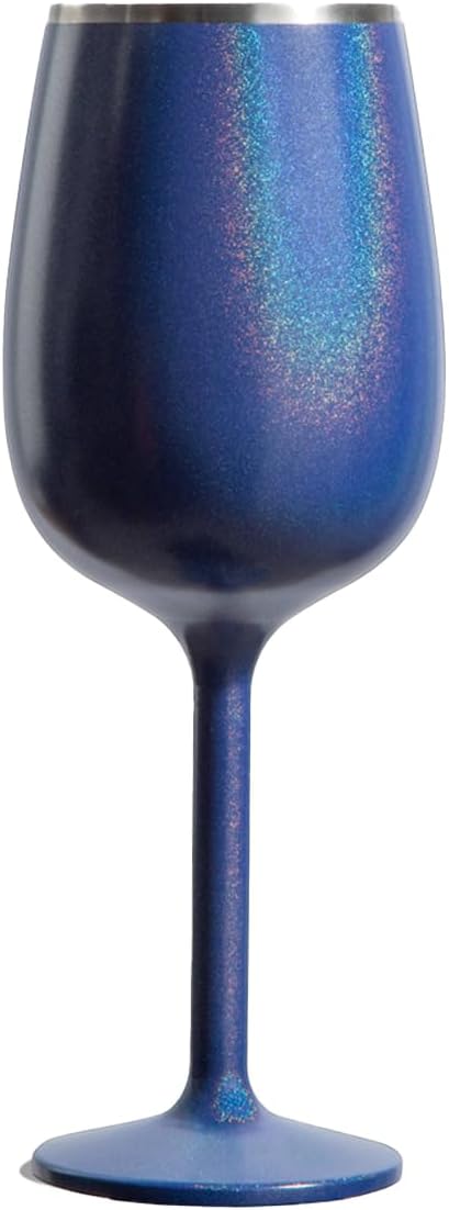 NEWPORT Stemware Collection Premium Vacuum Insulated Stainless Steel Wine Glass, Lightweight Wine Glass, Unbreakable & Drinks Stay Cold, Non-Slip Silicon Base, Cocktail Glasses, 12oz, Shimmer Blue