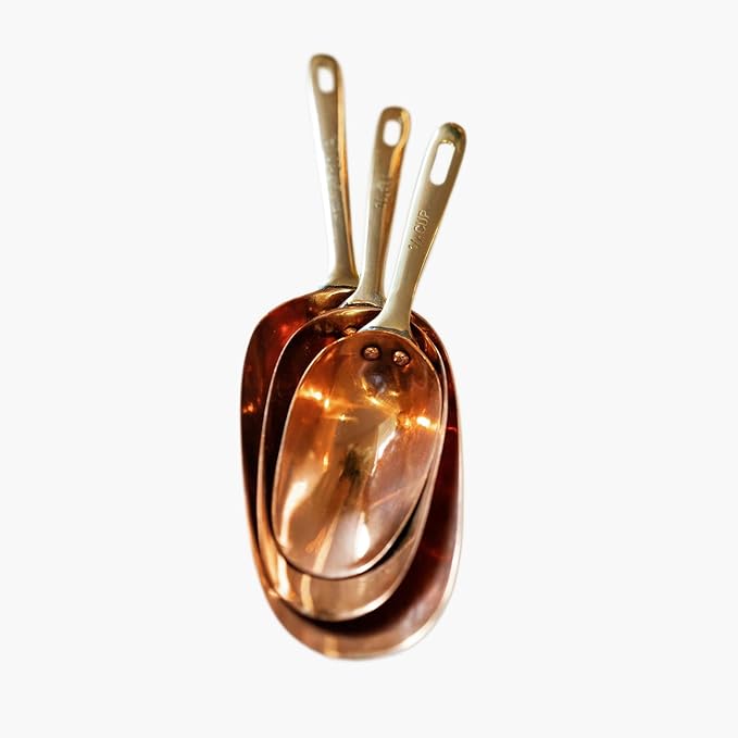 Copper Measuring Scoops | Stainless Steel with Copper Plating | Set of Kitchen Measuring Cups for Coffee, Tea, Flour, Sugar, Spices | Rust-Resistant, Decorative Farmhouse Kitchen Tools