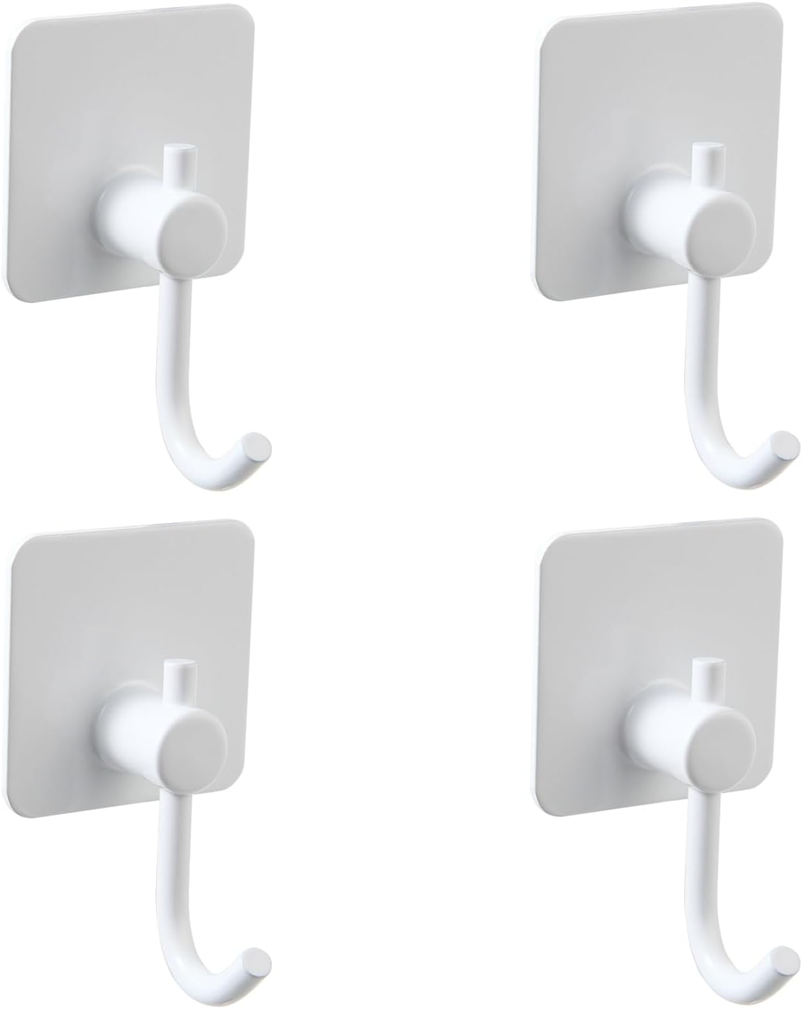 Aluminum Wall Hooks, No Drill Damage-Free Adhesive Hook, Product for Hanging Heavy Duty for Bathroom Kitchen Home (Curved Square White Hook, 4)