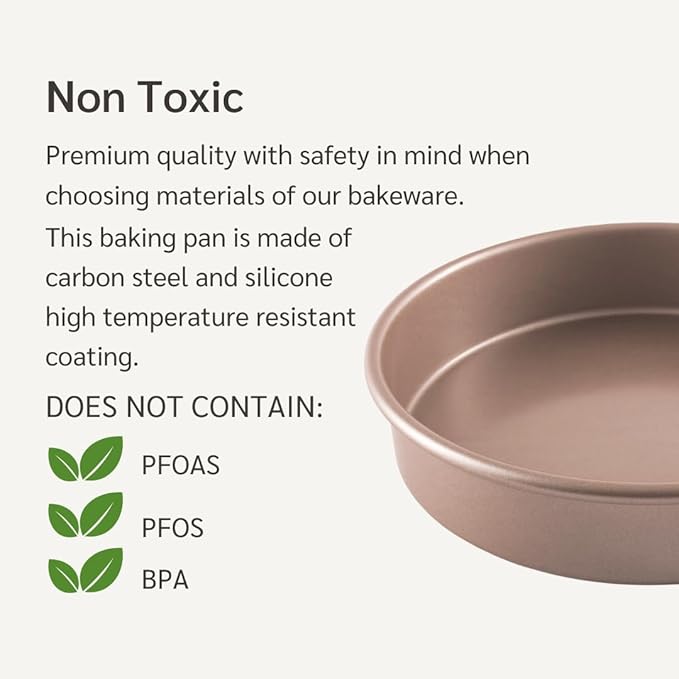 HAPPIELS Non Toxic Nonstick 9 inch Round Cake Pans Set of 2 | Quality Non Stick 9 inches Layer Circle Cake Pan 2 inches Deep | Best 9in Baking Pan PFOA, BPA free Nontoxic | 9inch 9inches Cake Pans Set