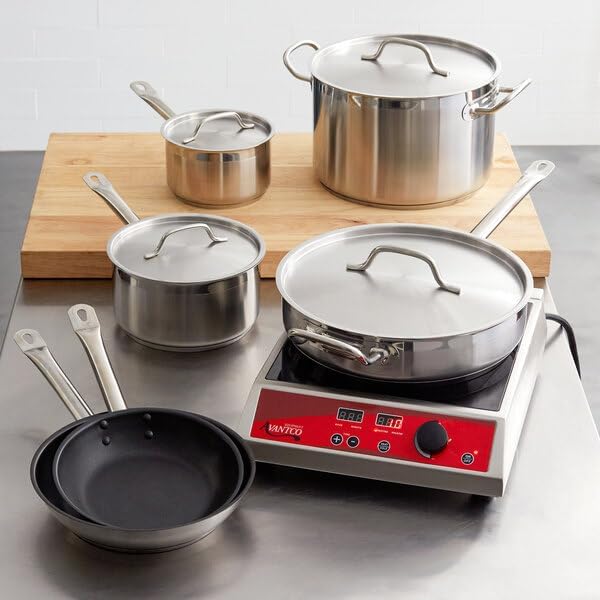 SS1 Series 10-Piece Induction Ready Stainless Steel Cookware Set, Silver, 21/22 Gauge with Aluminum Core, 2-12 Qt Capacity, NSF Listed, Includes Sauce Pans, Fry Pans, Stock Pot