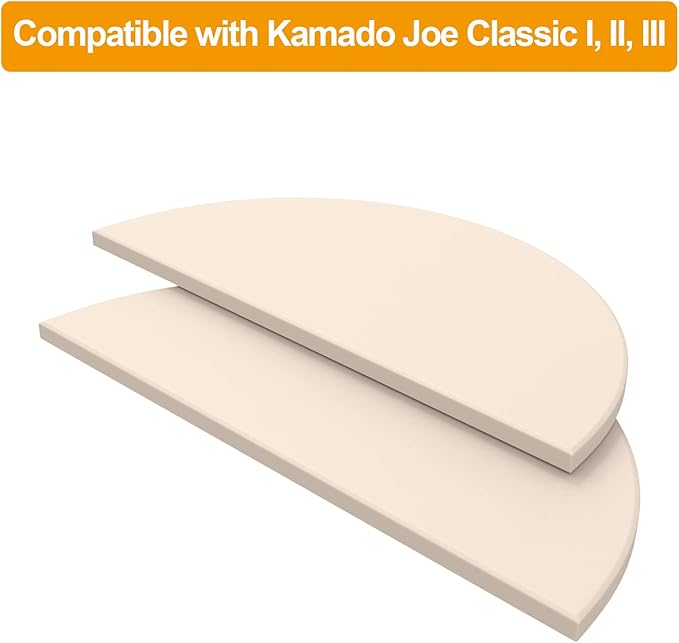 Heat Deflector Baking Stone Pizza Compatible with Kamado Joe Big Joe I, II, III, 19.8In 2-Pack Half-Moon Ceramic Cooking Stone for Big Green Egg XL Large Egg Vision Grills XL
