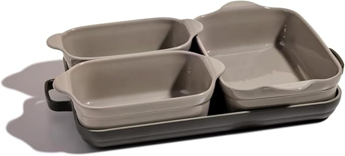 Our Place Bakeware Set | 5-Piece Nonstick, Toxin-Free, Ceramic, Cast Aluminum Set with Oven Pan, Bakers, & Oven Mat | Space-Saving Nesting Design | Oven-Safe | Bake, Roast, Griddle and more | Char