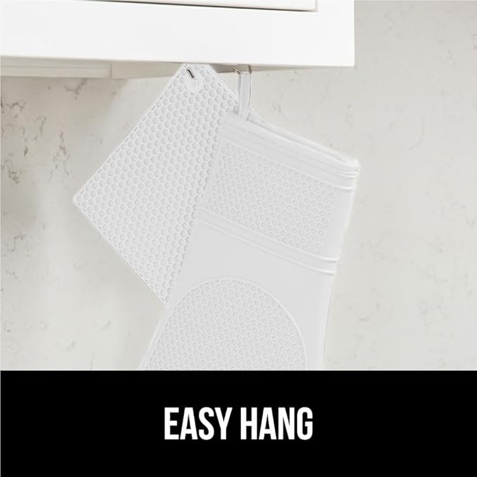 GORILLA GRIP BPA-Free Soft Silicone Oven Mitts and Pot Holders Sets of 4, Heat Resistant Waterproof Cooking Gloves, Thick Cotton Lining, Flexible Gripping for Baking Grilling, Kitchen Trivets, White