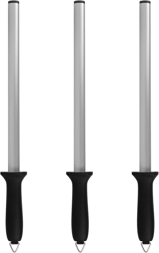 3 PCS 12 Inch Diamond Honing Steel, Diamond Sharpening Rod Knife 1000 Grit Sharpener Rod with Hanging Holes for Kitchen Knife, Chef, Hunting or Home Gourmet Blade, 17" Overall