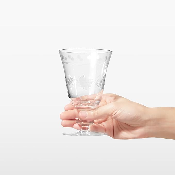 Premium Delight Vintage Wine Glasses Set of 4, 10 oz – Hand-Blown with Etched Stem, Classic Glassware for Weddings, Dinners, and Holiday Gifting (Vintage Goblets)