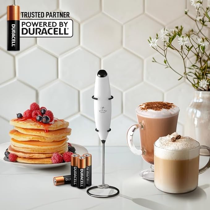 Zulay Kitchen Powerful Milk Frother Wand With 4 AA Duracell Batteries - Ultra Fast Handheld Drink Mixer - Electric Whisk Foam Maker for Coffee, Lattes, Cappuccino, Matcha & Creamer