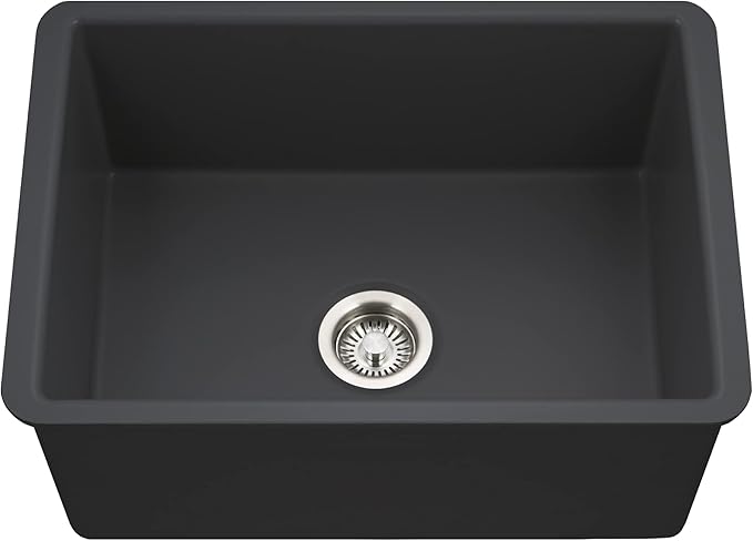 Houzer PTU-2800 BL Platus Fireclay Undermount 26" Single Bowl Kitchen Sink, Black