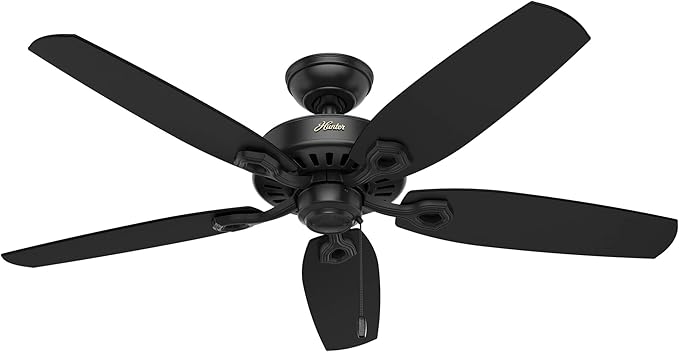 Hunter 52 inch Indoor Ceiling Fan No Light with Pull Chain - Black Ceiling Fan without Light, Standard Mount, 5 Blades, For Bedroom, Living Room, or Kitchen - Builder Elite 53243, Matte Black