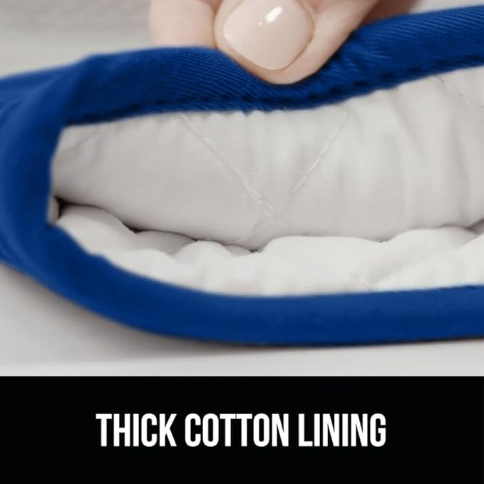 GORILLA GRIP BPA-Free Soft Silicone Oven Mitts and Pot Holders Sets of 4, Heat Resistant Waterproof Cooking Gloves, Thick Cotton Lining, Flexible Gripping for Baking Grilling, Kitchen Trivets, Blue