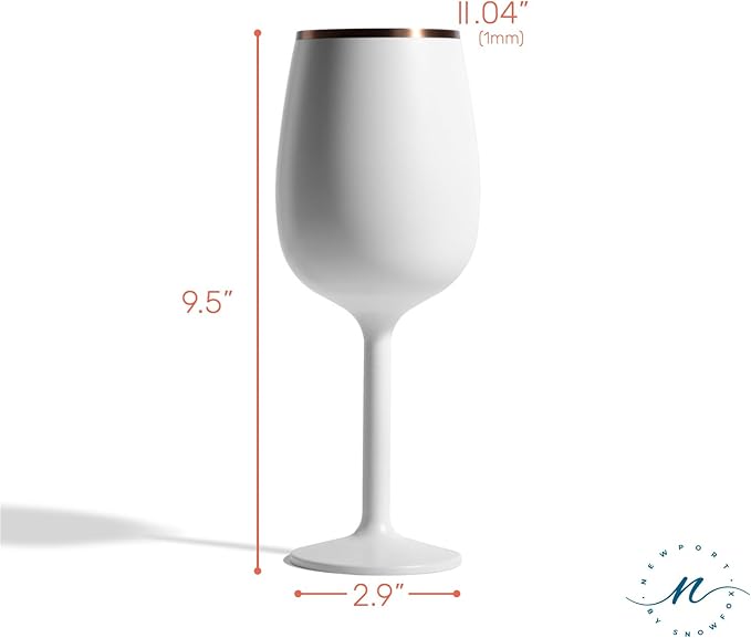 NEWPORT Stemware Collection Premium Vacuum Insulated Stainless Steel Wine Glass, Lightweight Wine Glass, Unbreakable & Drinks Stay Cold, Non-Slip Silicon Base, Cocktail Glasses, 12oz, White