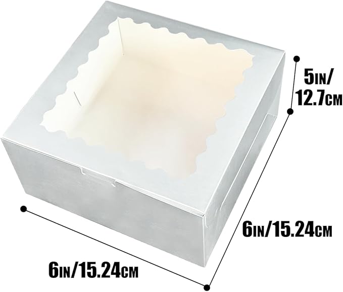 Bakepacker 36pcs 6x6x5 Inches Cake Boxes with Window 18-Packs Silver Cake Boxes 6 Inch Bakery Boxes (18 Cake Boxes +18 Cake Boards Included)