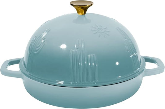 Cast Iron Bread Oven With Cloche Lid for Baking - Blue Enameled Dutch Oven With Dome Lid for Sourdough - 5 qt